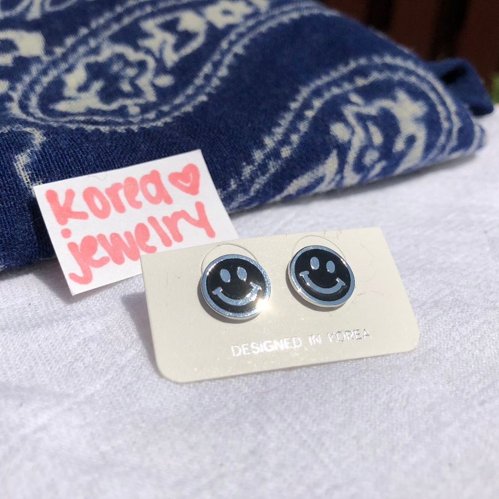 Black Smiley Face Earring